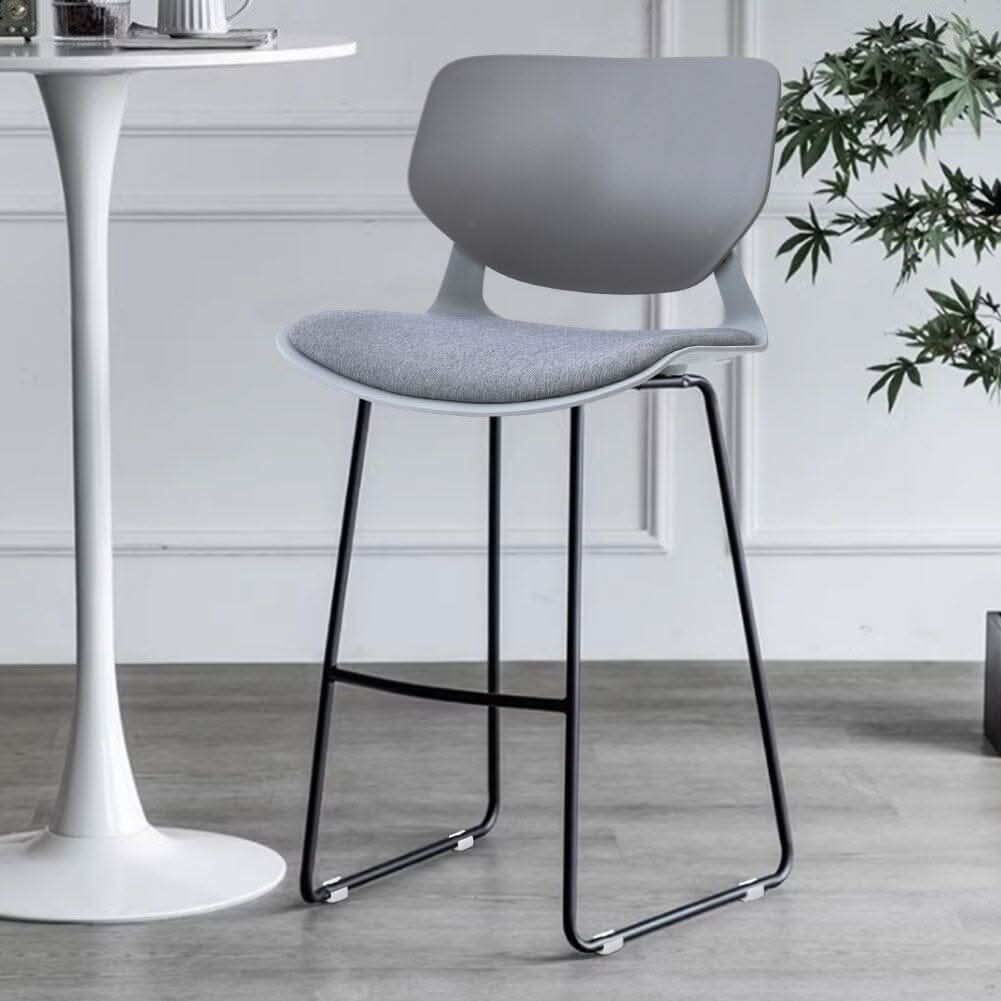 Modern Gray Plastic Bar Stools with Black Painted Legs, Set of Two