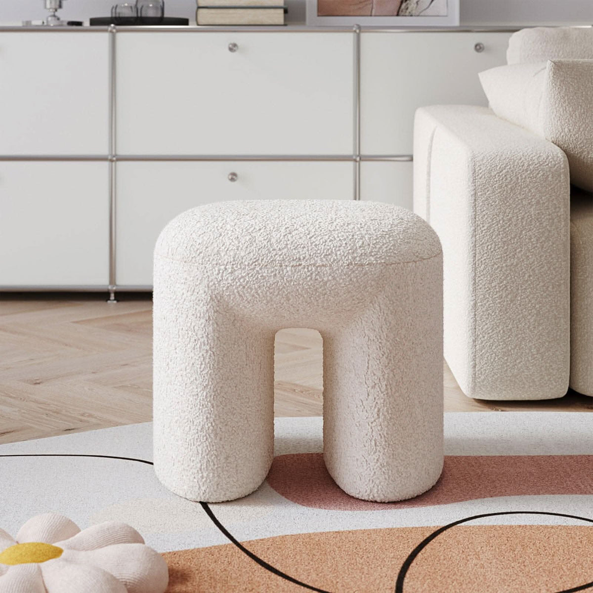 Modern Curved Teddy Fabric Stool Collection
