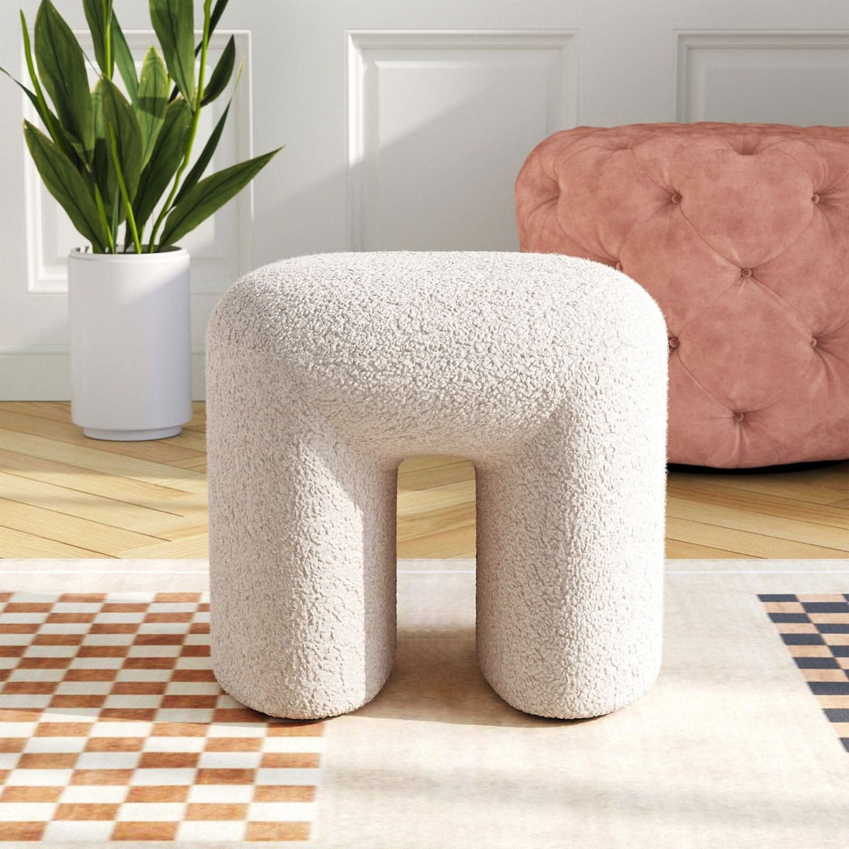Modern Curved Teddy Fabric Stool Collection