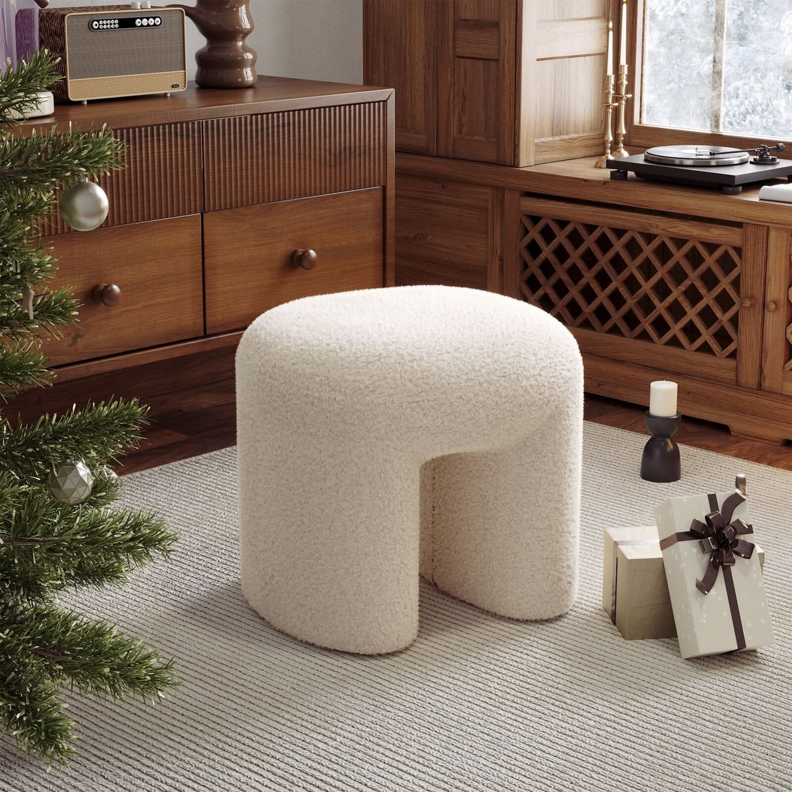 Modern Curved Teddy Fabric Stool Collection
