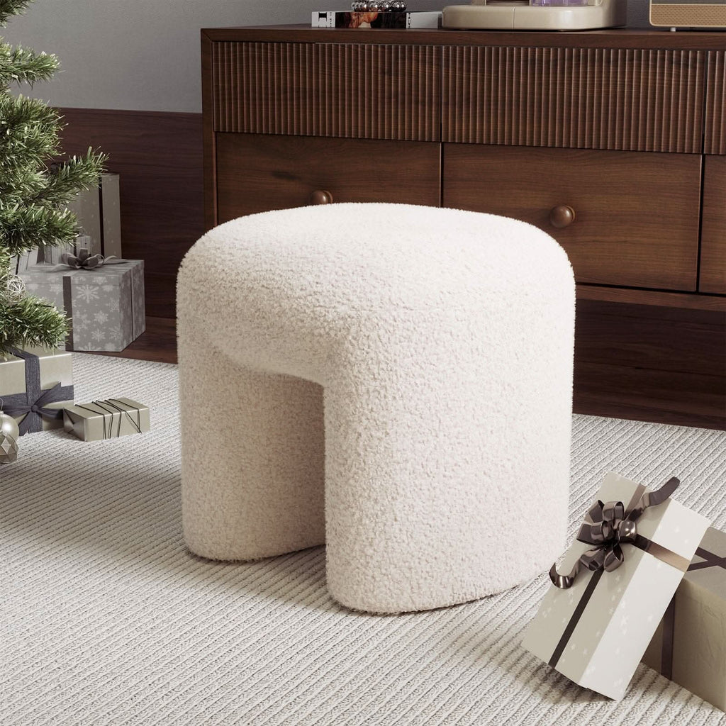 Modern Curved Teddy Fabric Stool Collection