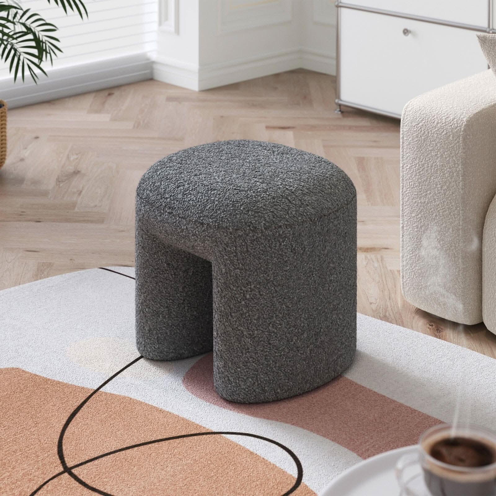 Modern Curved Teddy Fabric Stool Collection