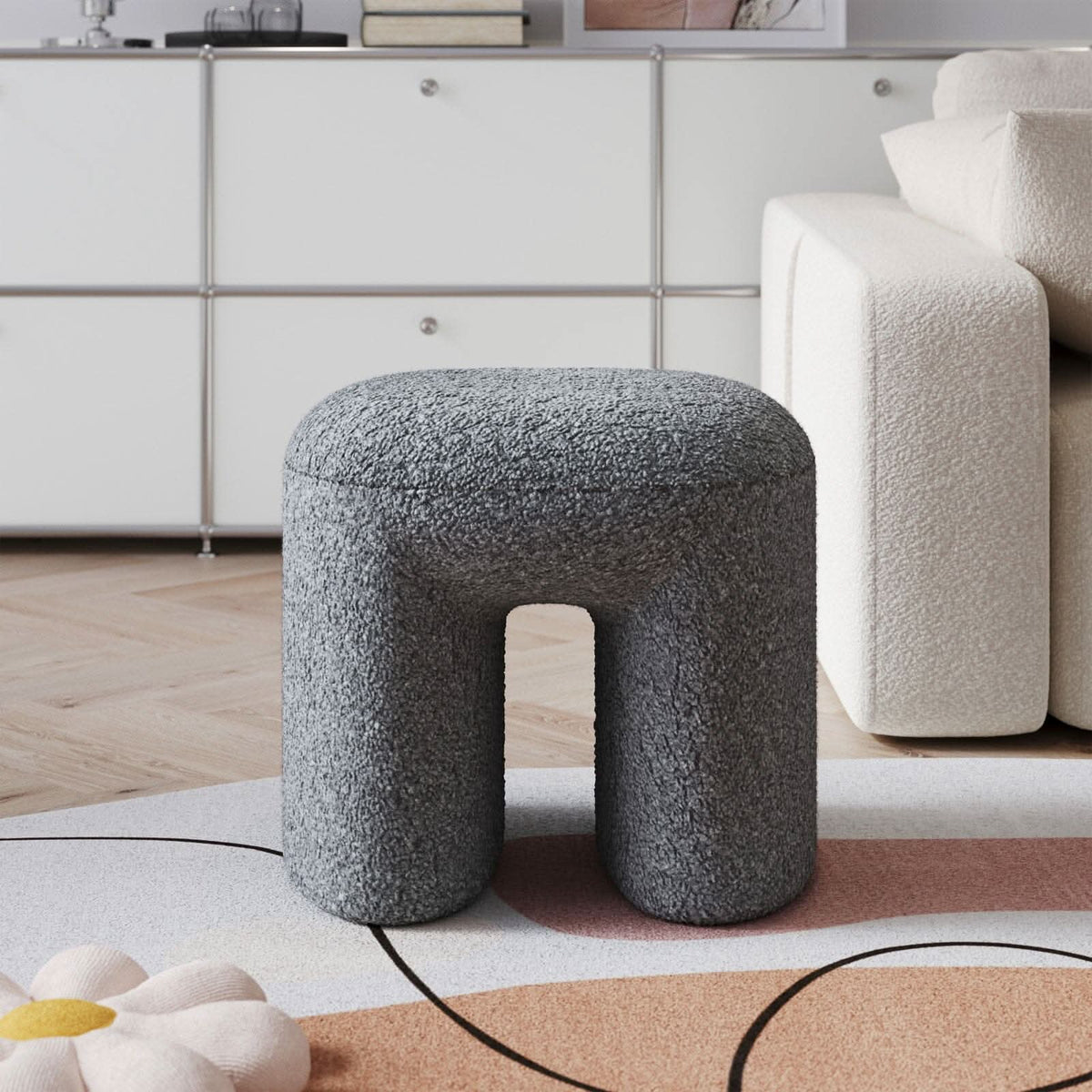 Modern Curved Teddy Fabric Stool Collection