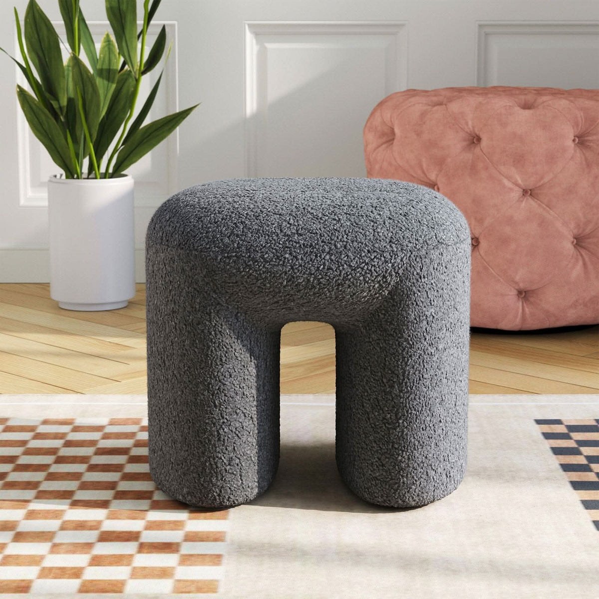 Modern Curved Teddy Fabric Stool Collection