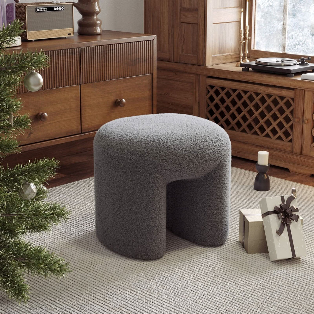 Modern Curved Teddy Fabric Stool Collection