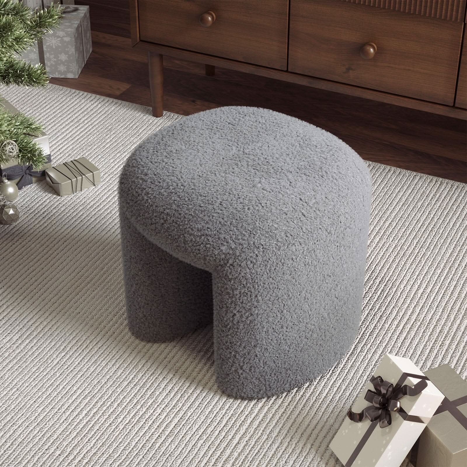 Modern Curved Teddy Fabric Stool Collection