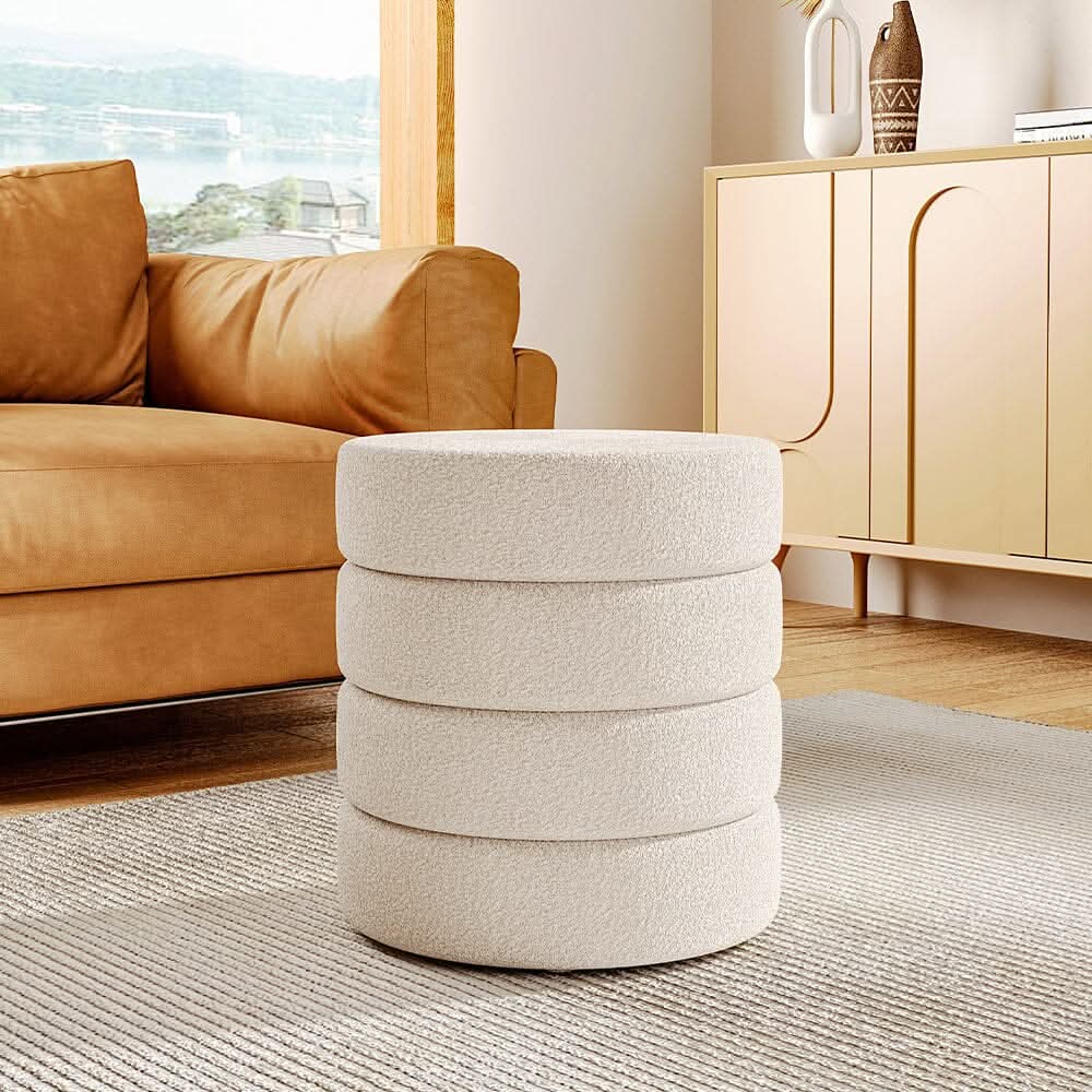 Round Stacked Teddy Fabric Stool