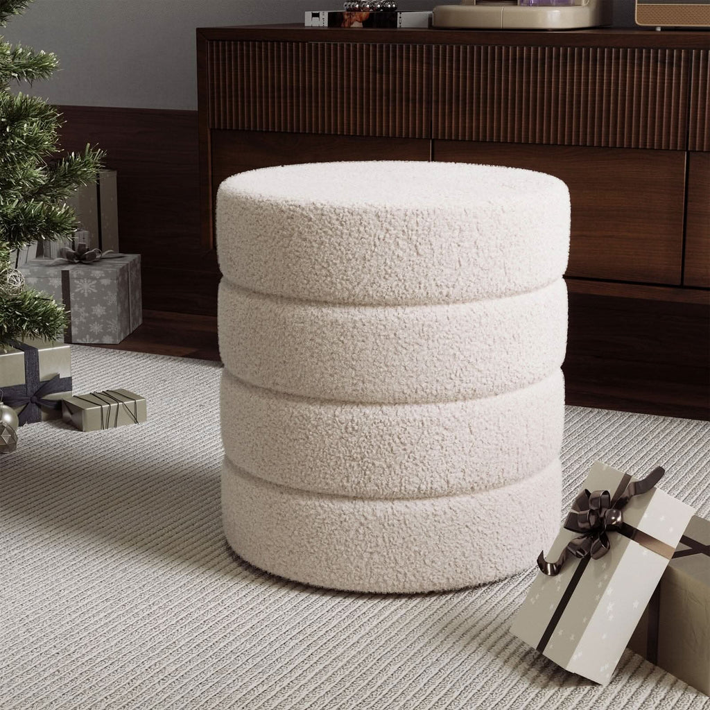 Round Stacked Teddy Fabric Stool