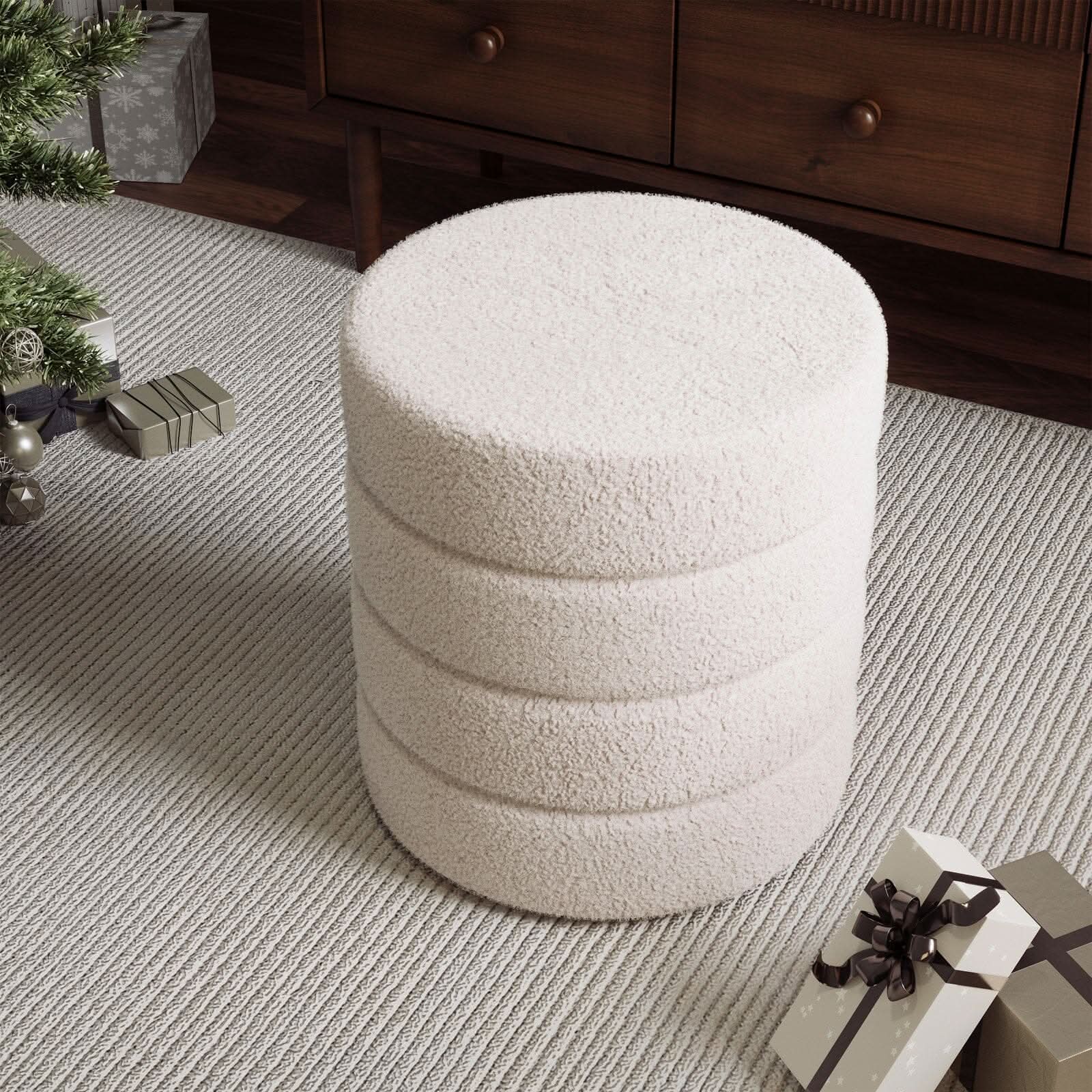 Round Stacked Teddy Fabric Stool