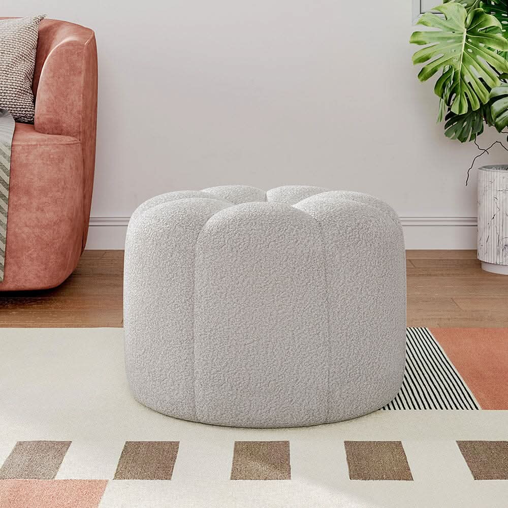 Pumpkin-Shaped Teddy Fabric Ottoman