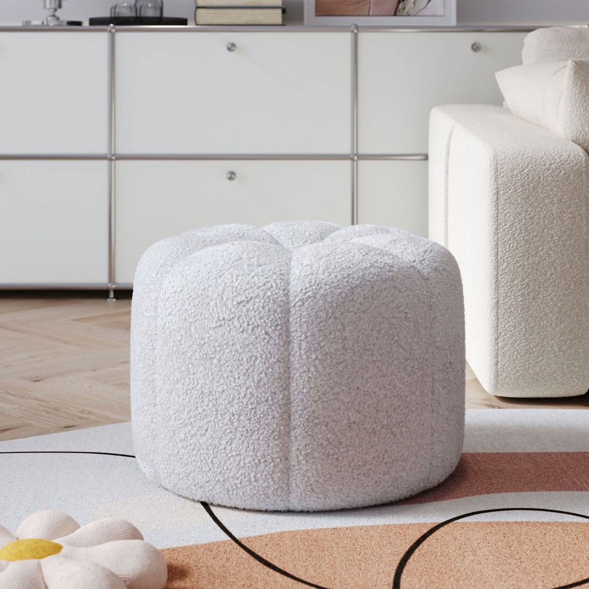 Pumpkin-Shaped Teddy Fabric Ottoman