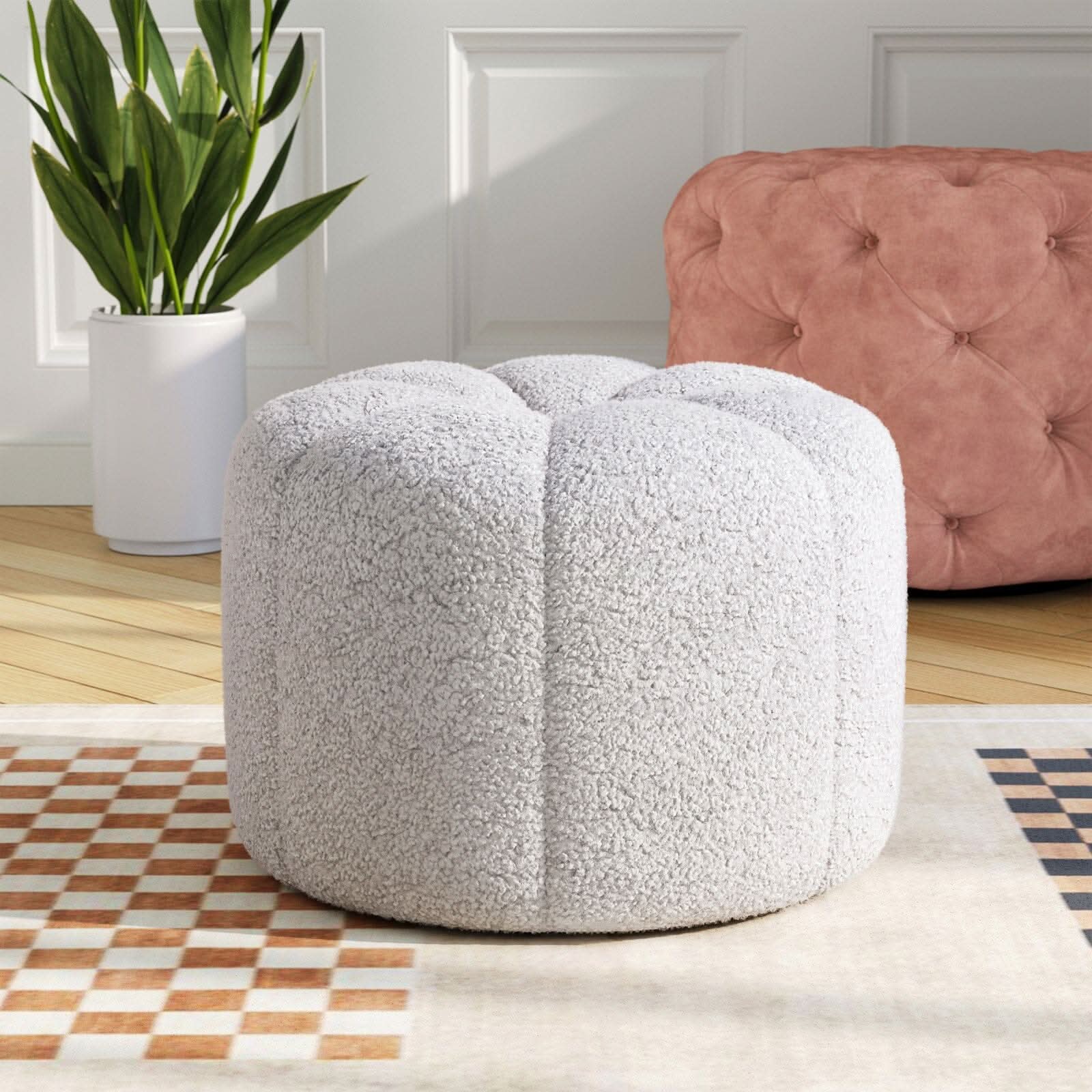 Pumpkin-Shaped Teddy Fabric Ottoman