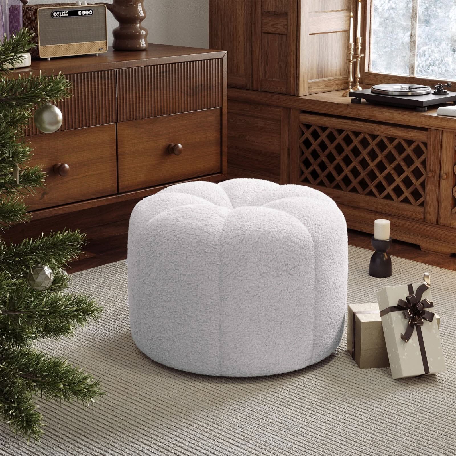 Pumpkin-Shaped Teddy Fabric Ottoman
