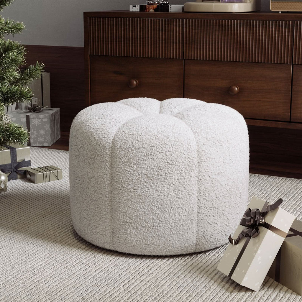 Pumpkin-Shaped Teddy Fabric Ottoman