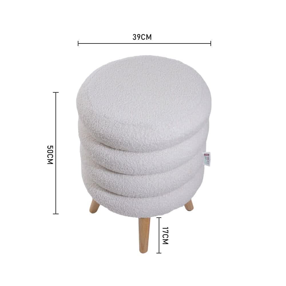 Round Stacked Teddy Fabric Stool with Wooden Legs