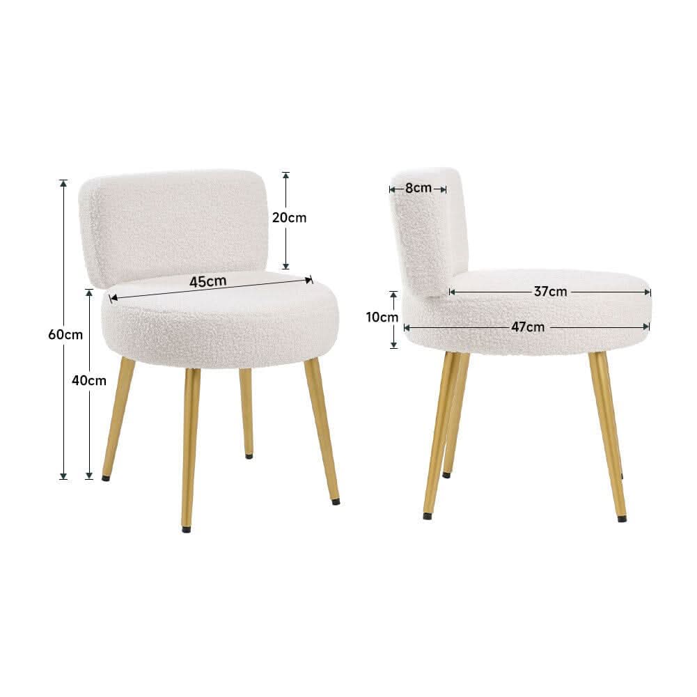 Teddy Fabric Vanity Stool with Champagne Gold Metal Legs