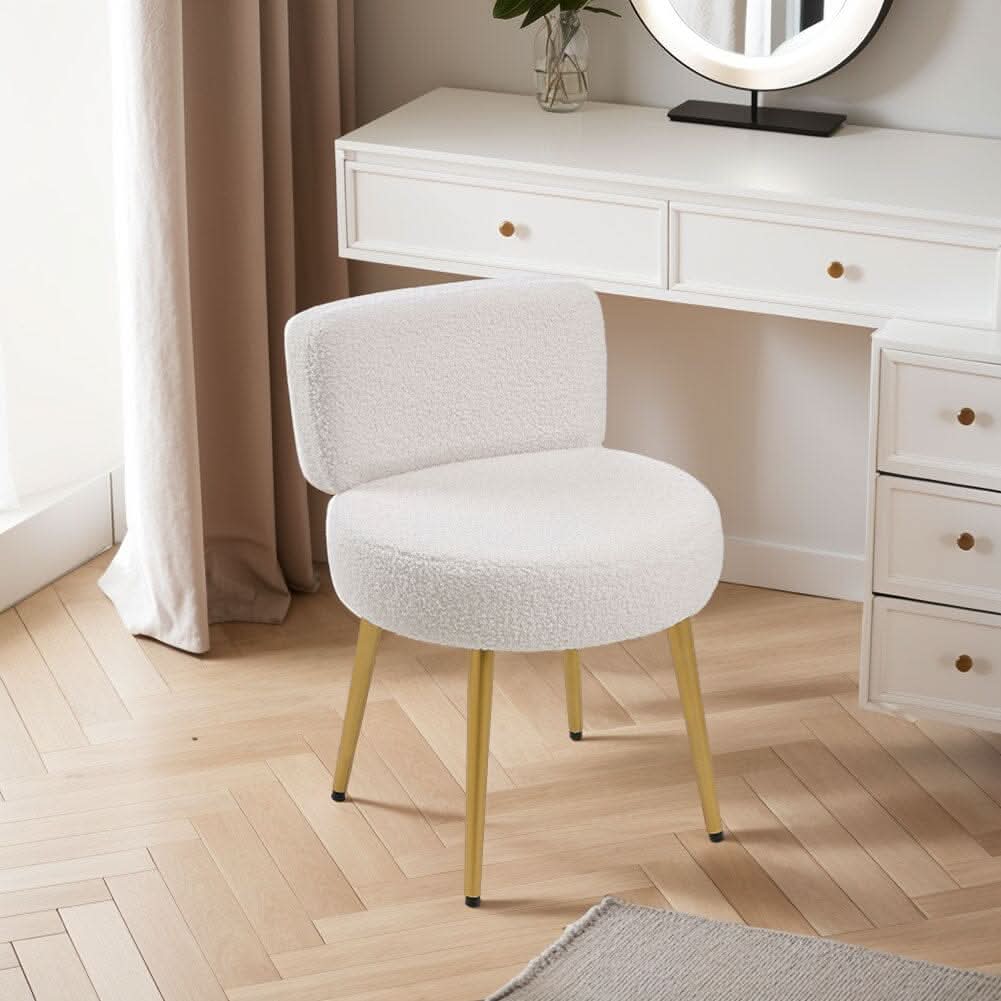 Teddy Fabric Vanity Stool with Champagne Gold Metal Legs