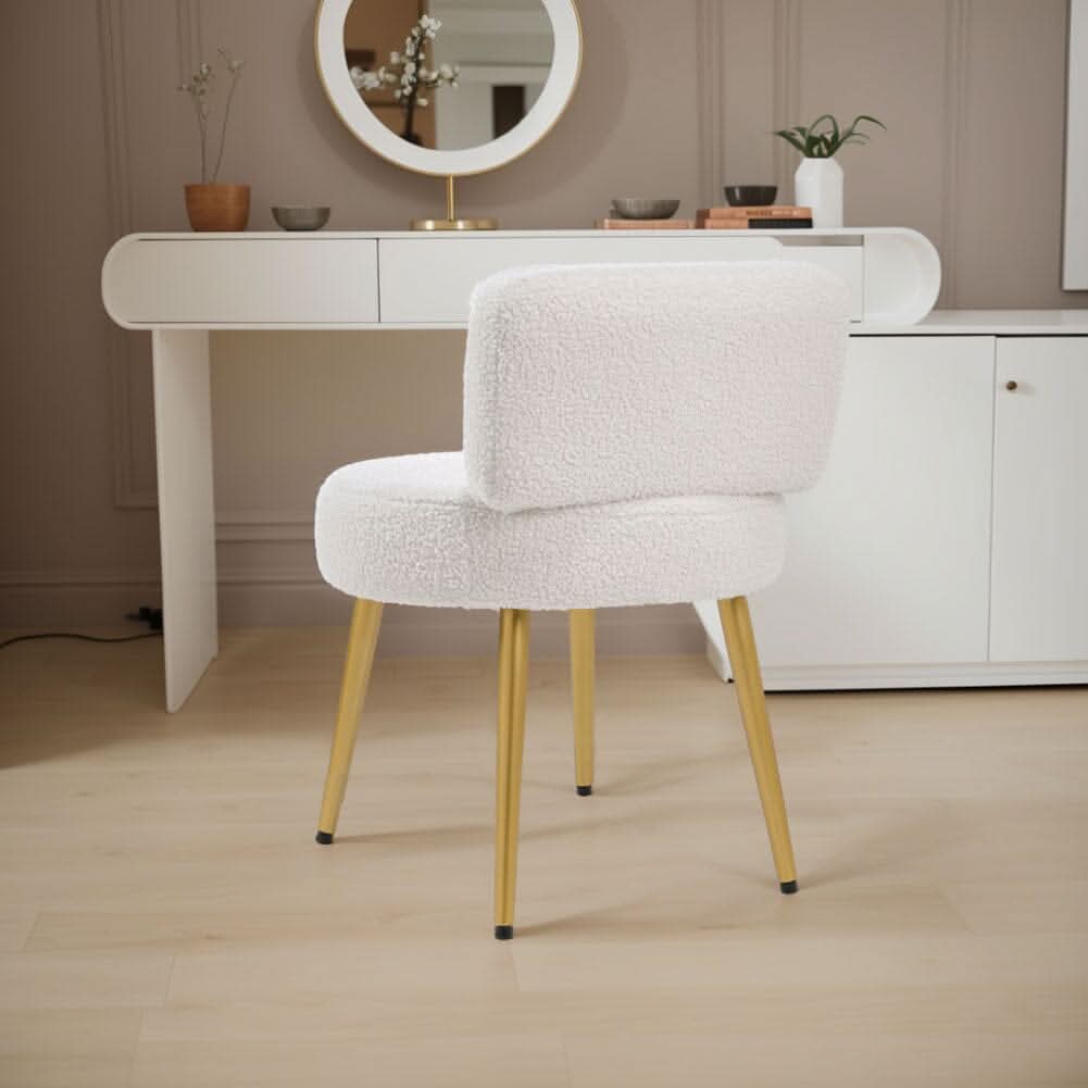 Teddy Fabric Vanity Stool with Champagne Gold Metal Legs