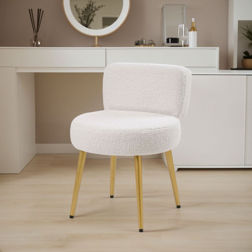 Teddy Fabric Vanity Stool with Champagne Gold Metal Legs