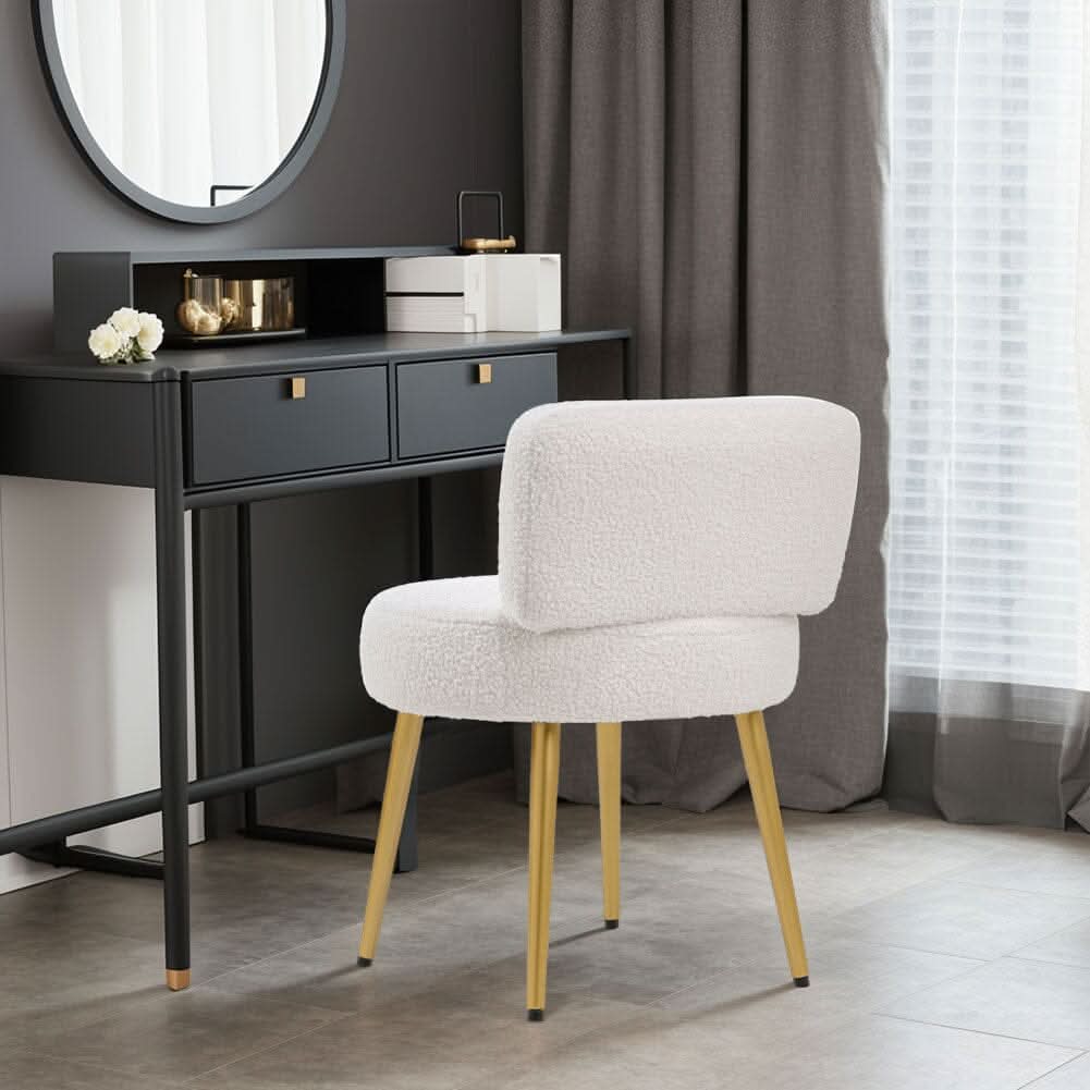 Teddy Fabric Vanity Stool with Champagne Gold Metal Legs