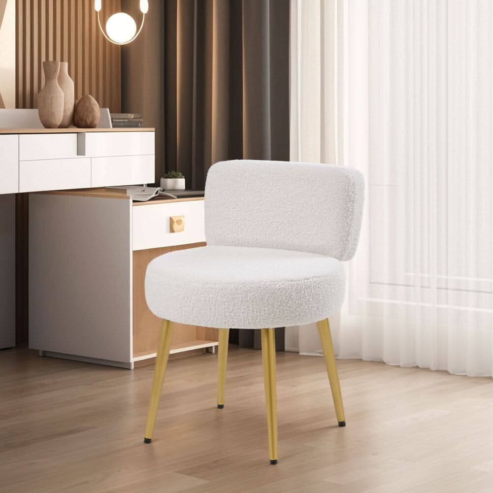 Teddy Fabric Vanity Stool with Champagne Gold Metal Legs