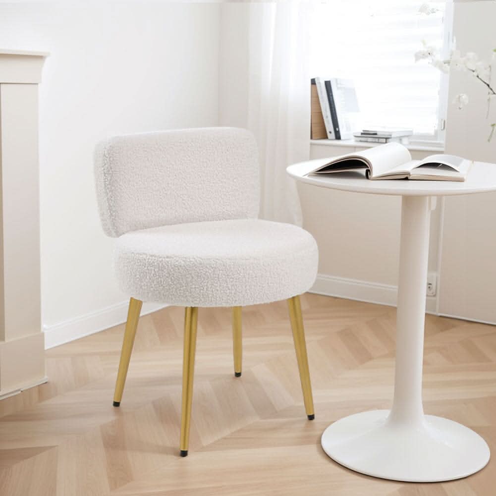 Teddy Fabric Vanity Stool with Champagne Gold Metal Legs
