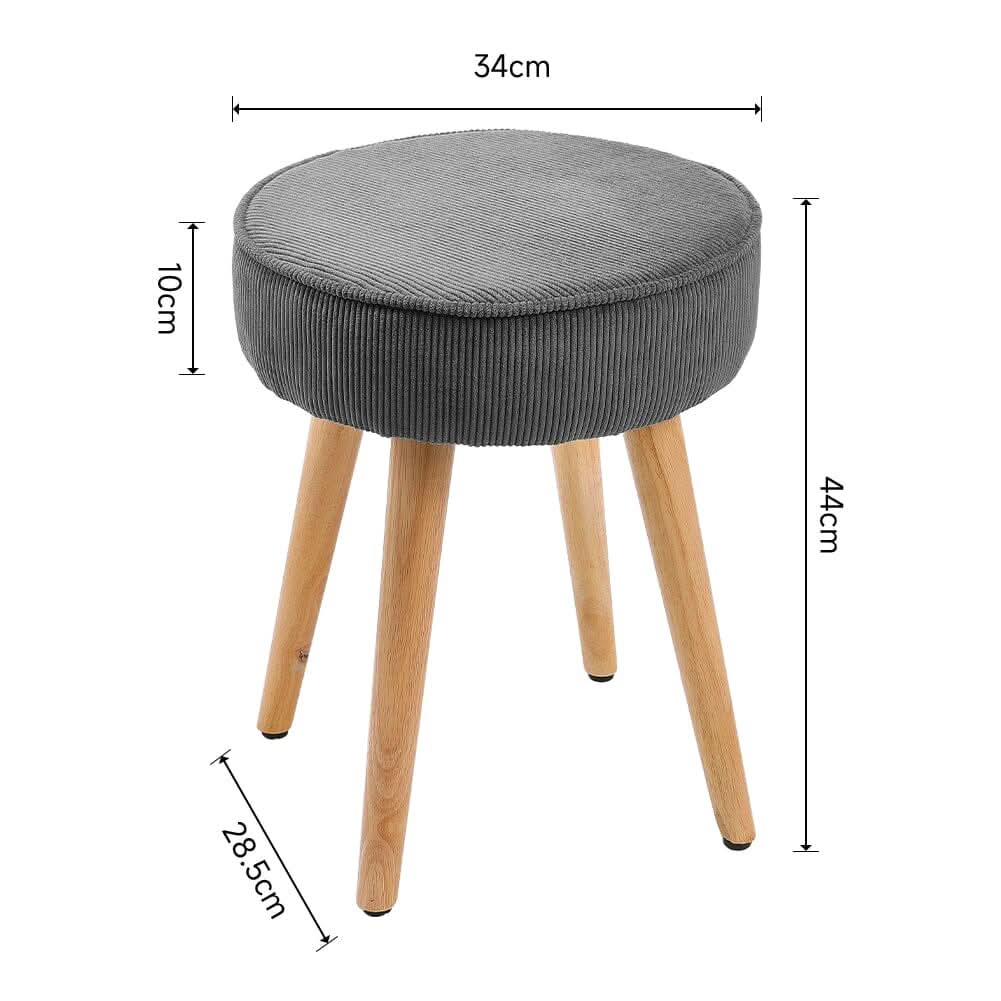 Round Corduroy Stool with Rubber Wood Legs