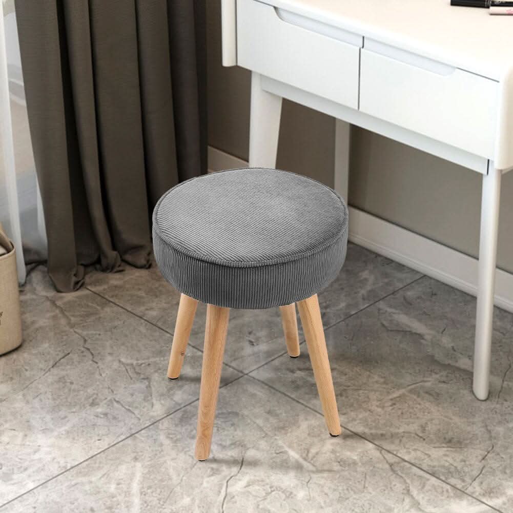 Round Corduroy Stool with Rubber Wood Legs