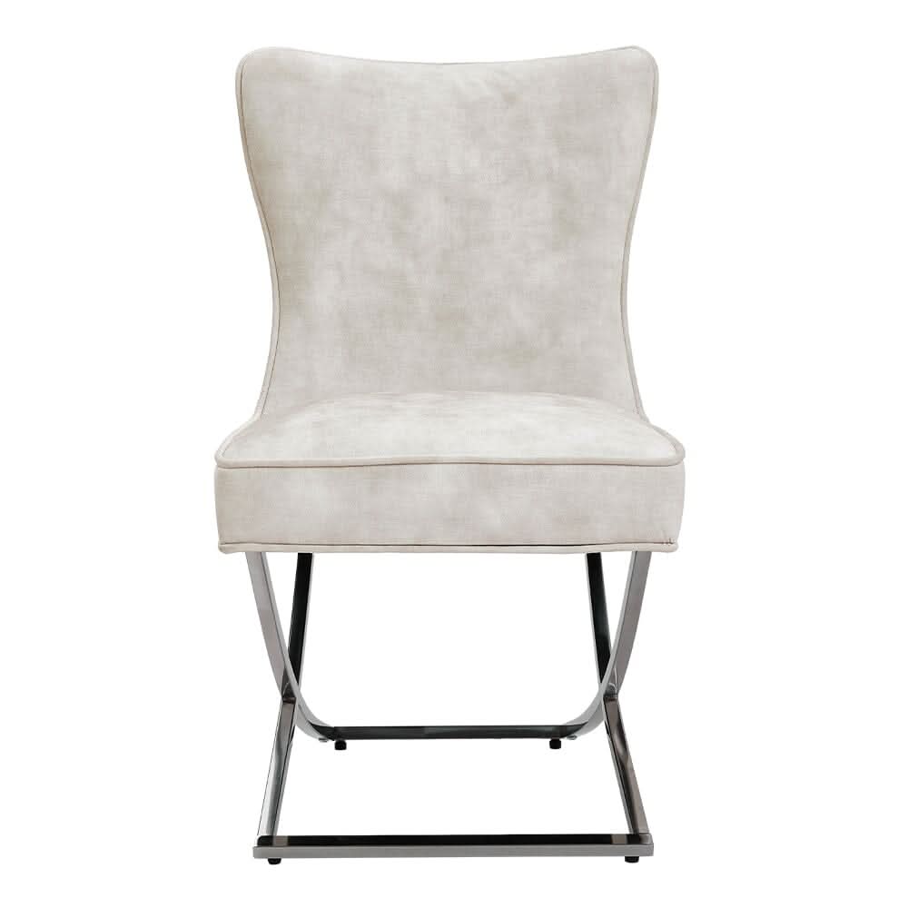 Set of 2 Beige High Back Dining Chairs with velvet Upholstered