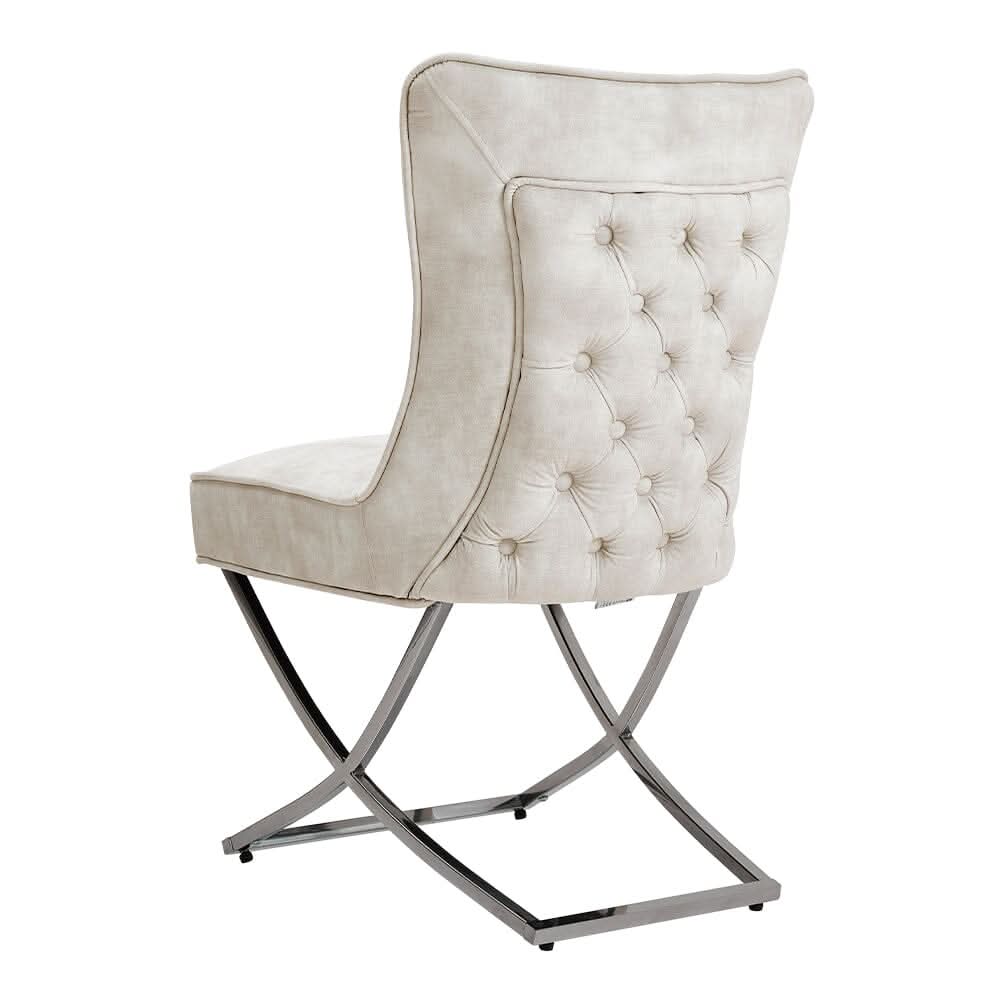 Set of 2 Beige High Back Dining Chairs with velvet Upholstered