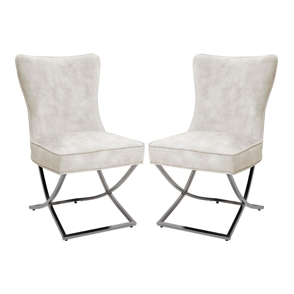 Set of 2 Beige High Back Dining Chairs with velvet Upholstered