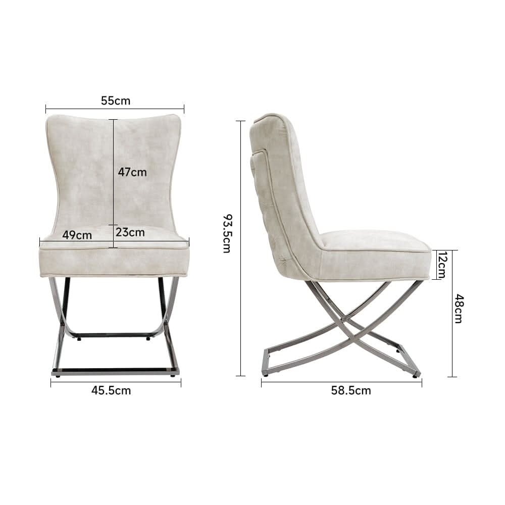 Set of 2 Beige High Back Dining Chairs with velvet Upholstered