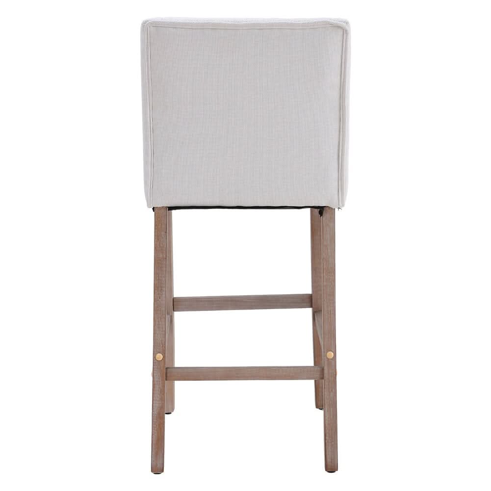 Set of 2 Hight Bar Stools Linen Upholstered with Wood Legs