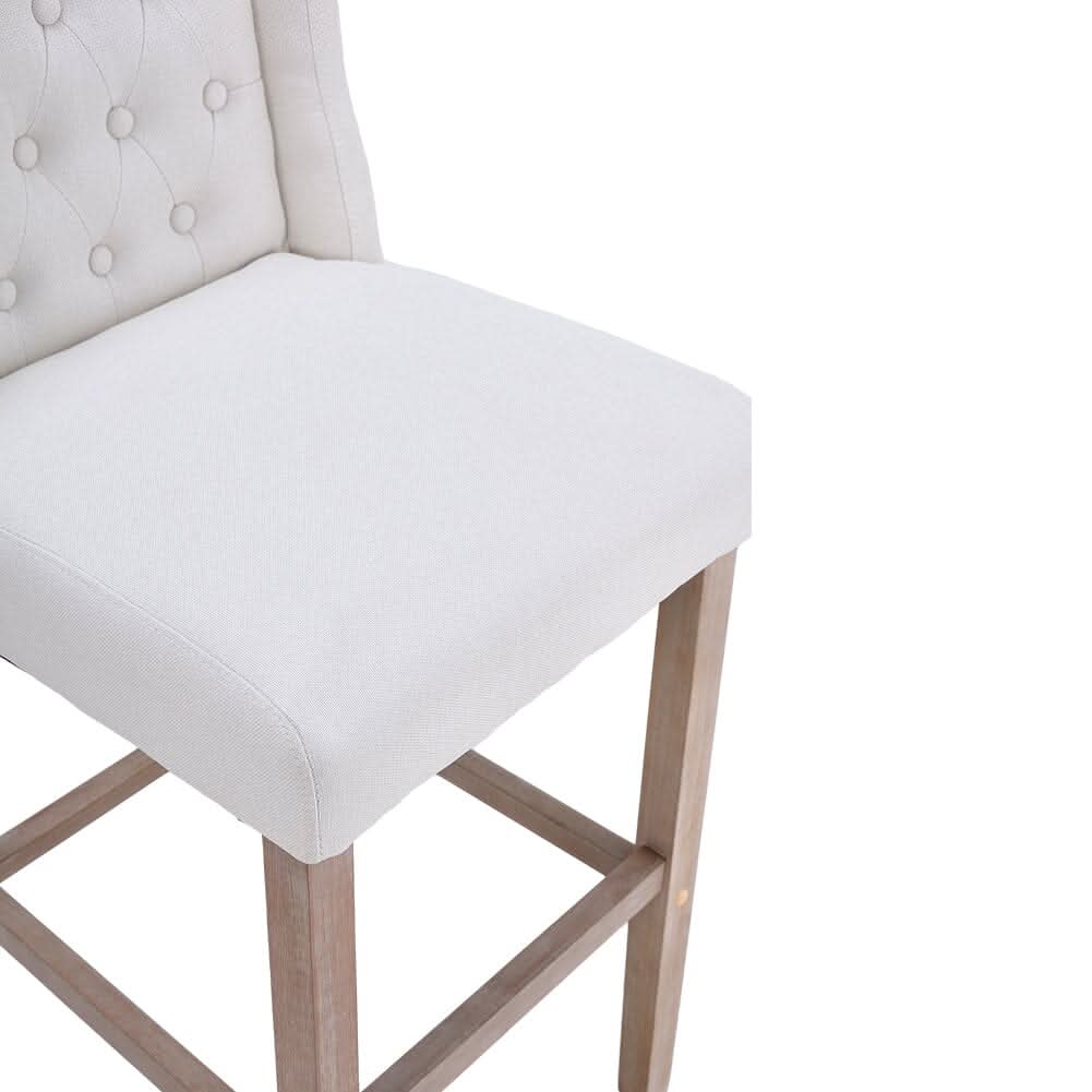 Set of 2 Hight Bar Stools Linen Upholstered with Wood Legs