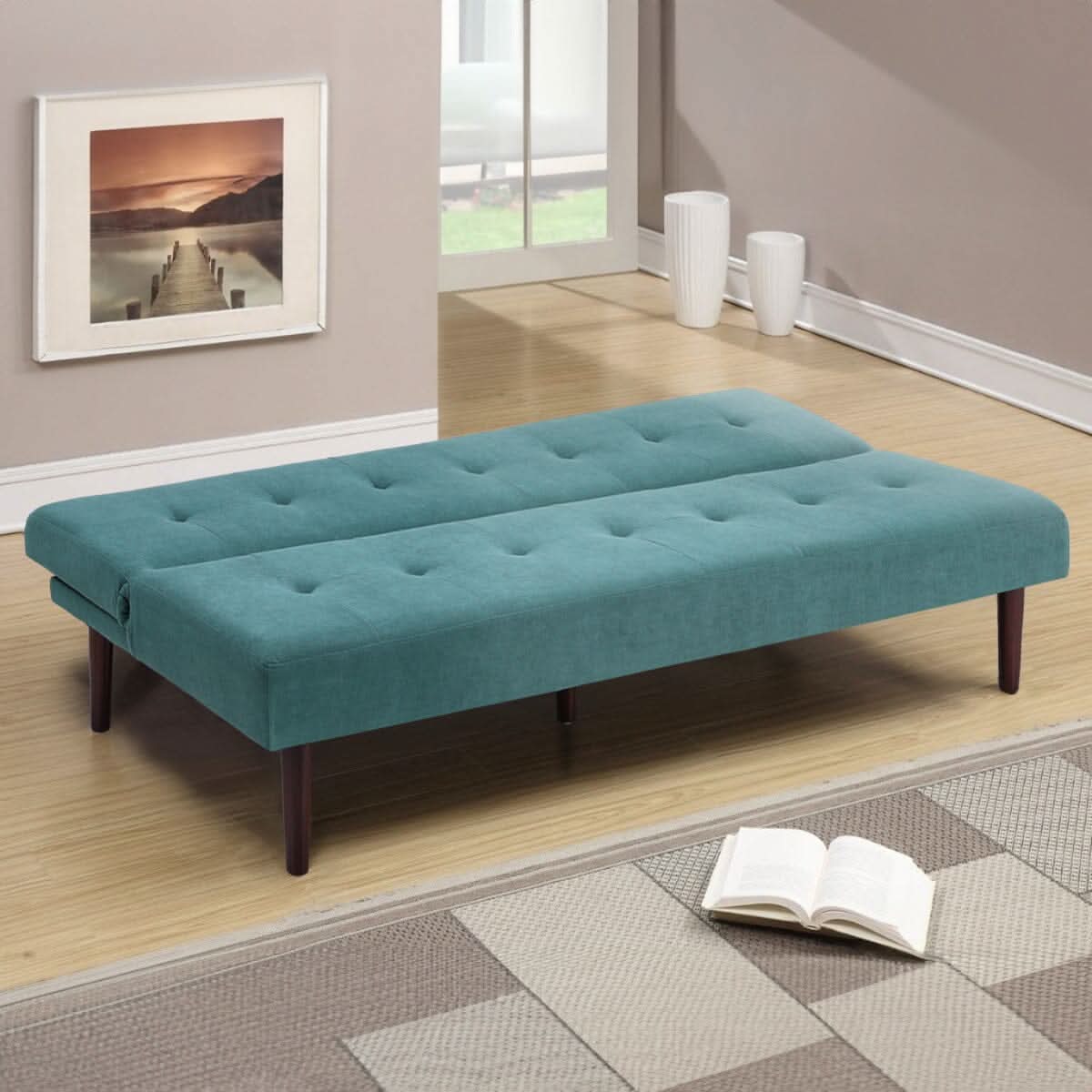 4ft Sofa Bed Contemporary Convertible Upholstered Green/ Grey