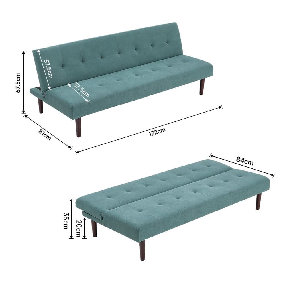 4ft Sofa Bed Contemporary Convertible Upholstered Green/ Grey