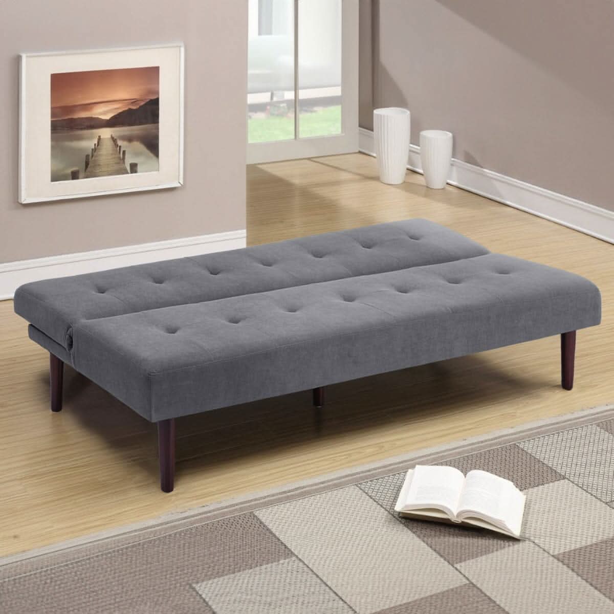 4ft Sofa Bed Contemporary Convertible Upholstered Green/ Grey
