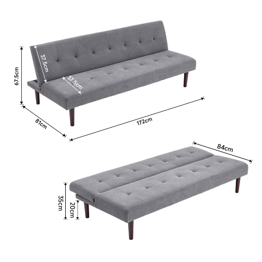 4ft Sofa Bed Contemporary Convertible Upholstered Green/ Grey