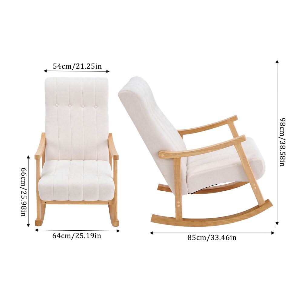 Modern Beige Plush Fabric Rocking Chair with Rubber Wood Legs