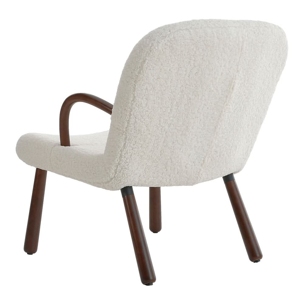Modern White Lamb Wool Armchair with Ottoman Set Lounge Chair with Footstool