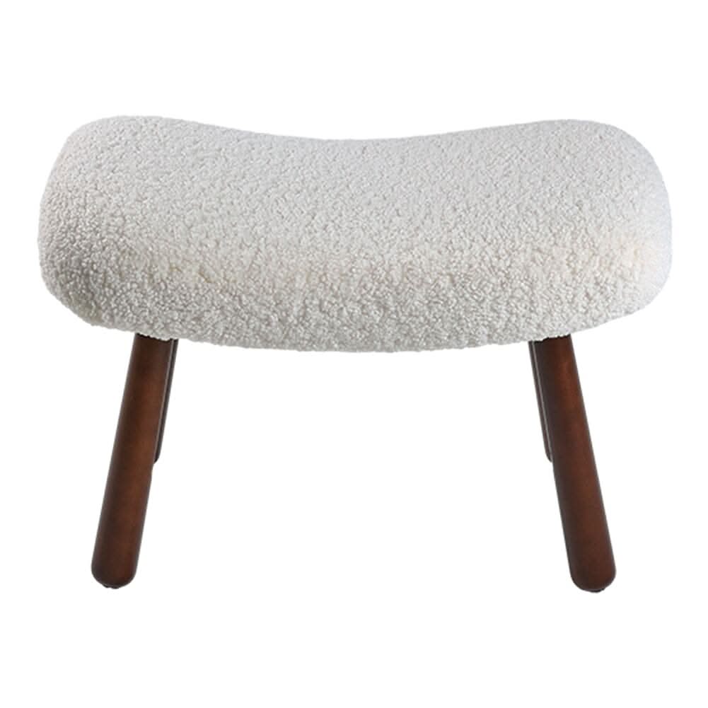Modern White Lamb Wool Armchair with Ottoman Set Lounge Chair with Footstool