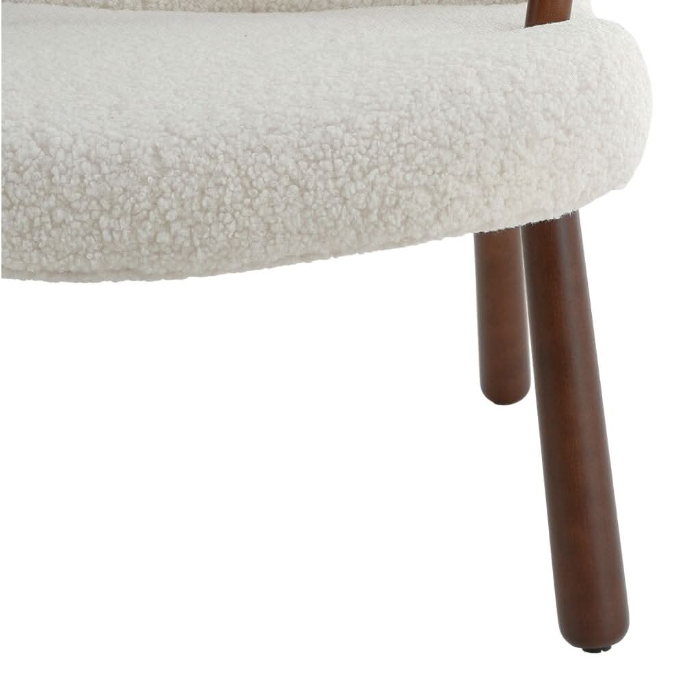 Modern White Lamb Wool Armchair with Ottoman Set Lounge Chair with Footstool