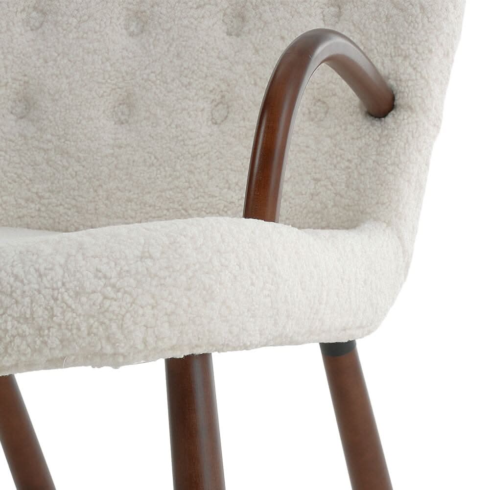 Modern White Lamb Wool Armchair with Ottoman Set Lounge Chair with Footstool