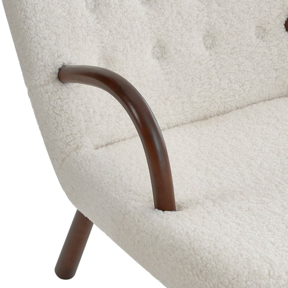Modern White Lamb Wool Armchair with Ottoman Set Lounge Chair with Footstool