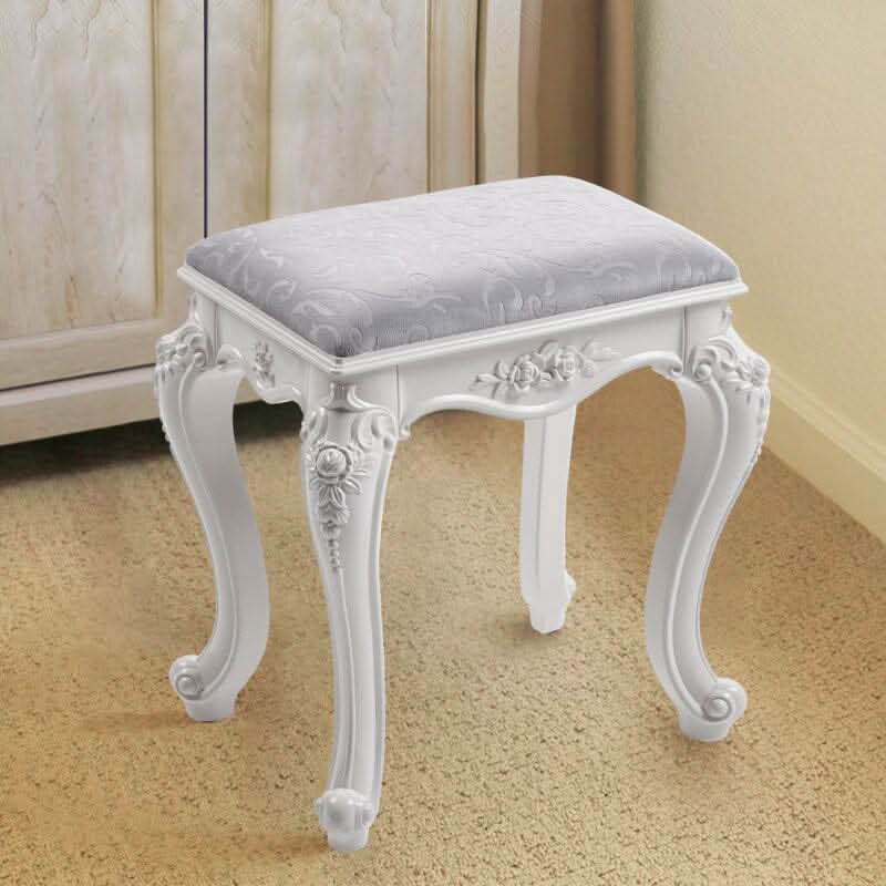 Printed Velvet Vanity Stool with White Resin Curved Legs