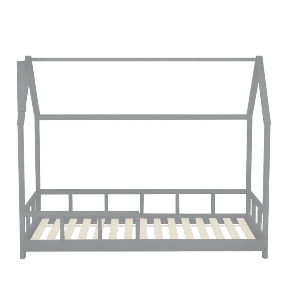 80X160CM Grey Wooden Single House Bed for Kids