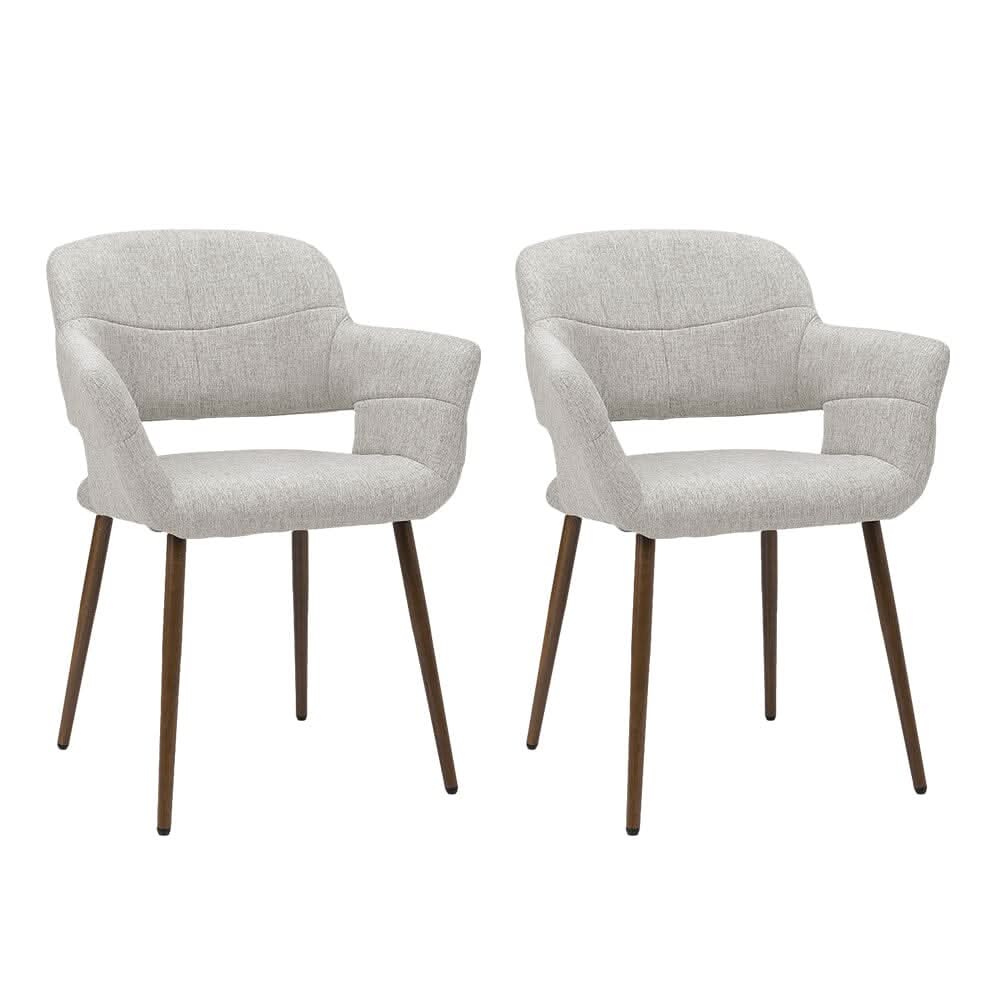 Set of 2 Grey Linen Dining Chair with Metal Legs