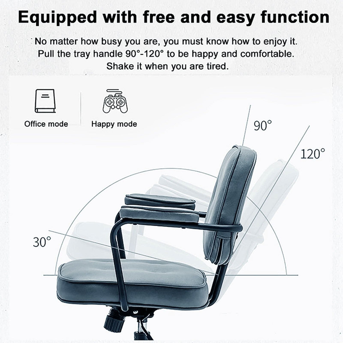 Blue Upholstered Office Chair with Armrests and Rolling Wheels