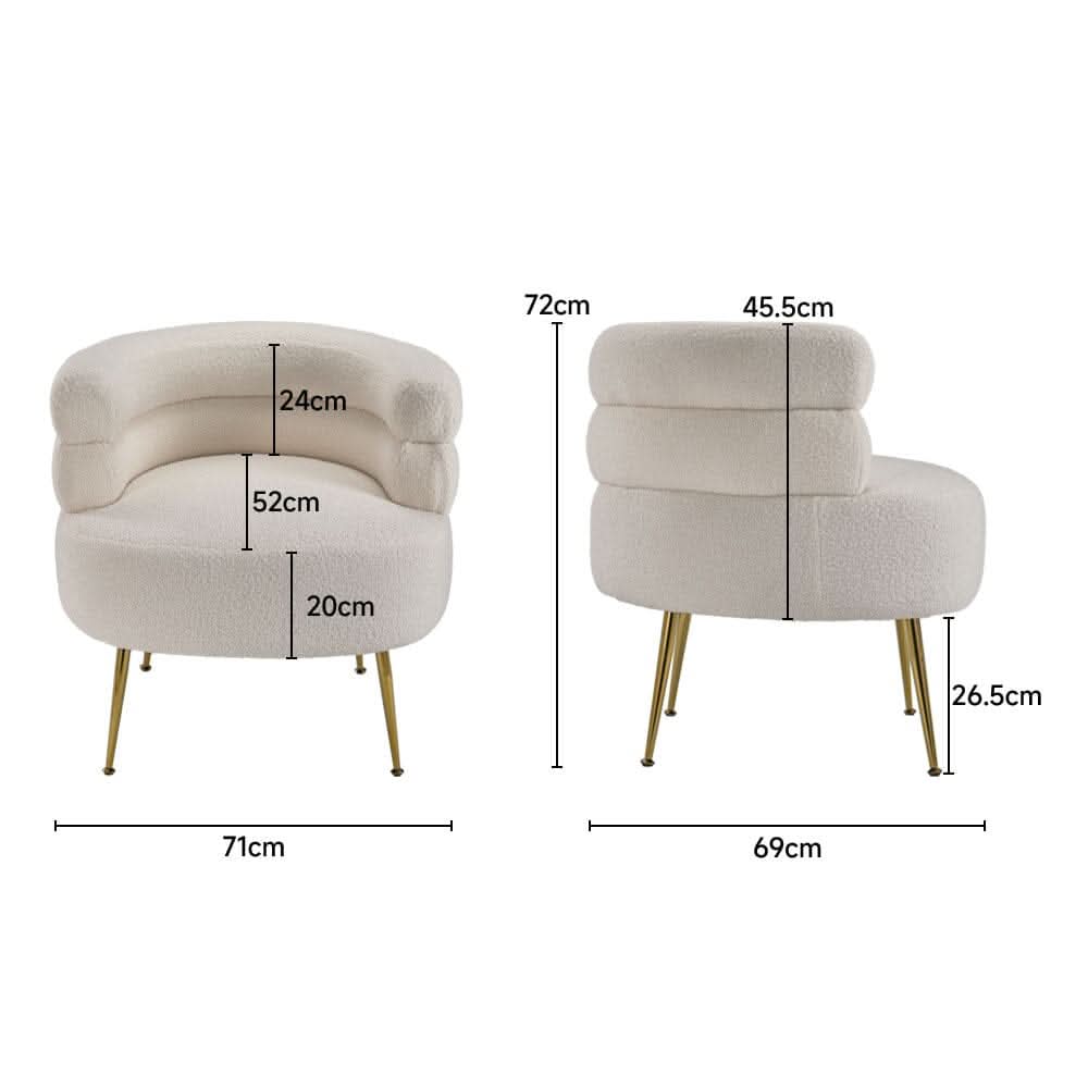 Cloud-Soft Bouclé Tiered Accent Chair with Gold Metal Legs
