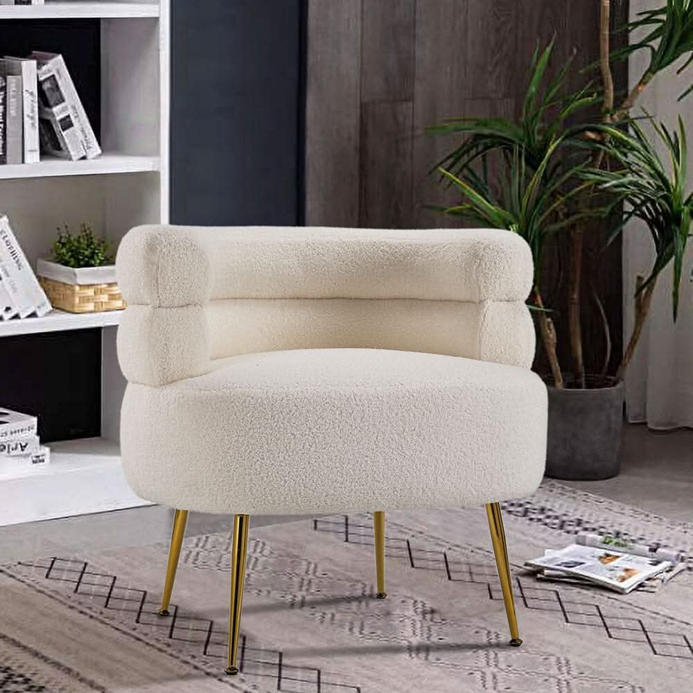 Cloud-Soft Bouclé Tiered Accent Chair with Gold Metal Legs